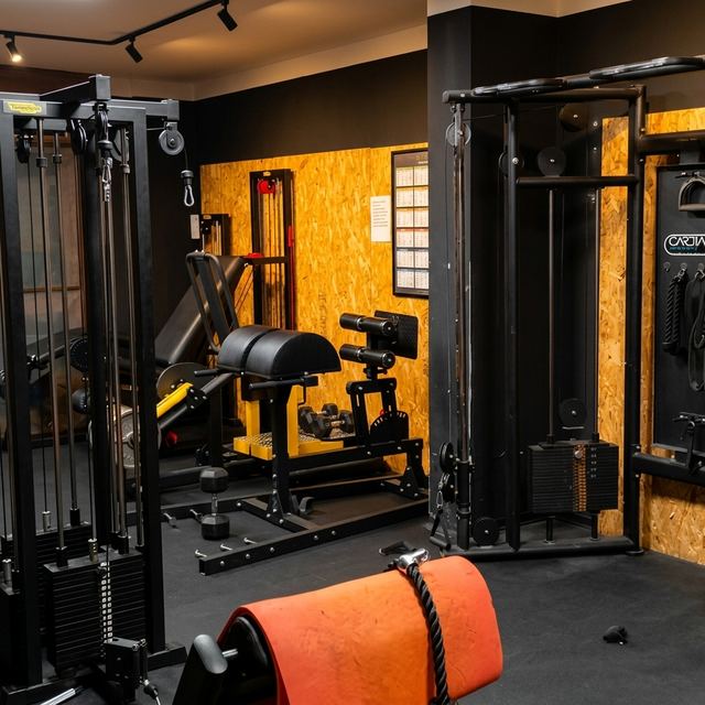 La zona macchine con lat machine e cavi della Luceria Strength Academy