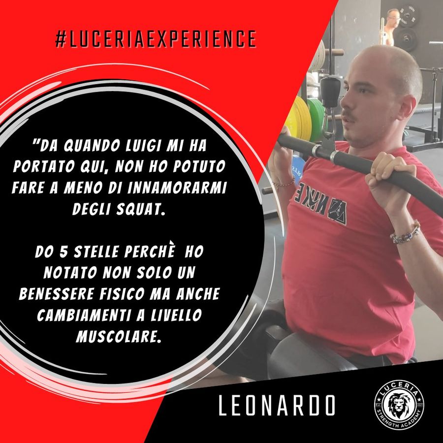 Testimonianza di Leonardo: allenandosi in sala pesi ha notato un benessere fisico e cambiamenti a livello muscolare.